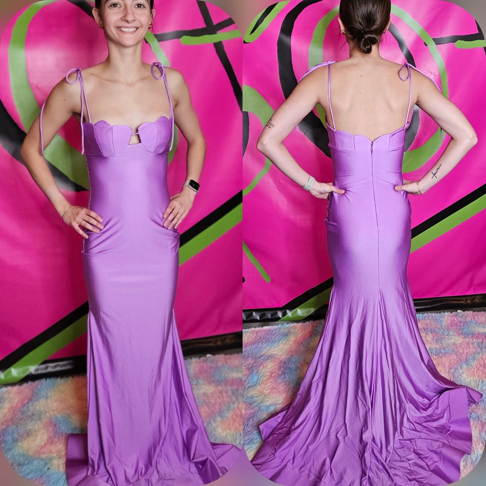 Scalloped Bust Lavender Maxi Dress with Tie Straps